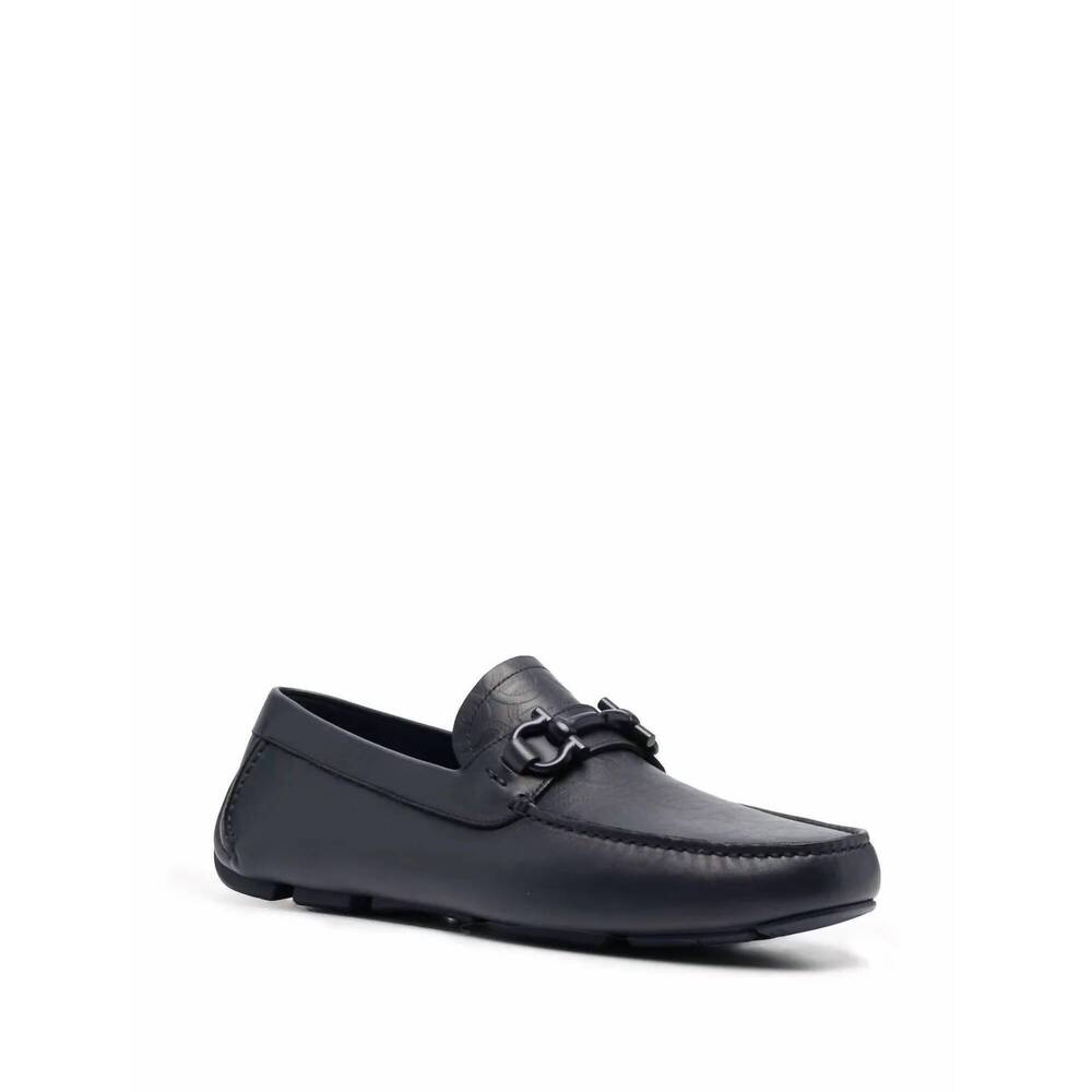 NEW SALVATORE FERRAGAMO men's embossed-logo leather loafers in black